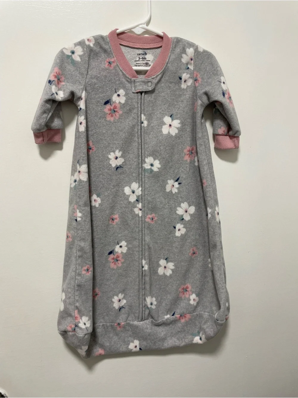 Carter's Gray Floral Sleep Bag Pajamas with Pink Trim